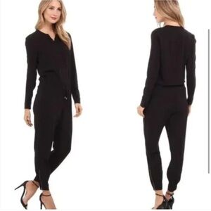 Splendid Long Sleeve Open Neck Black Jumpsuit with Synched Waist Size Large